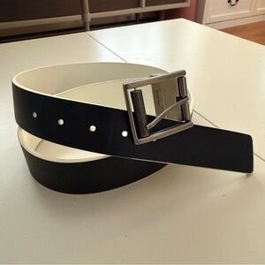 CALVIN KLEIN Reversible Black White Belt Silver Roller Buckle